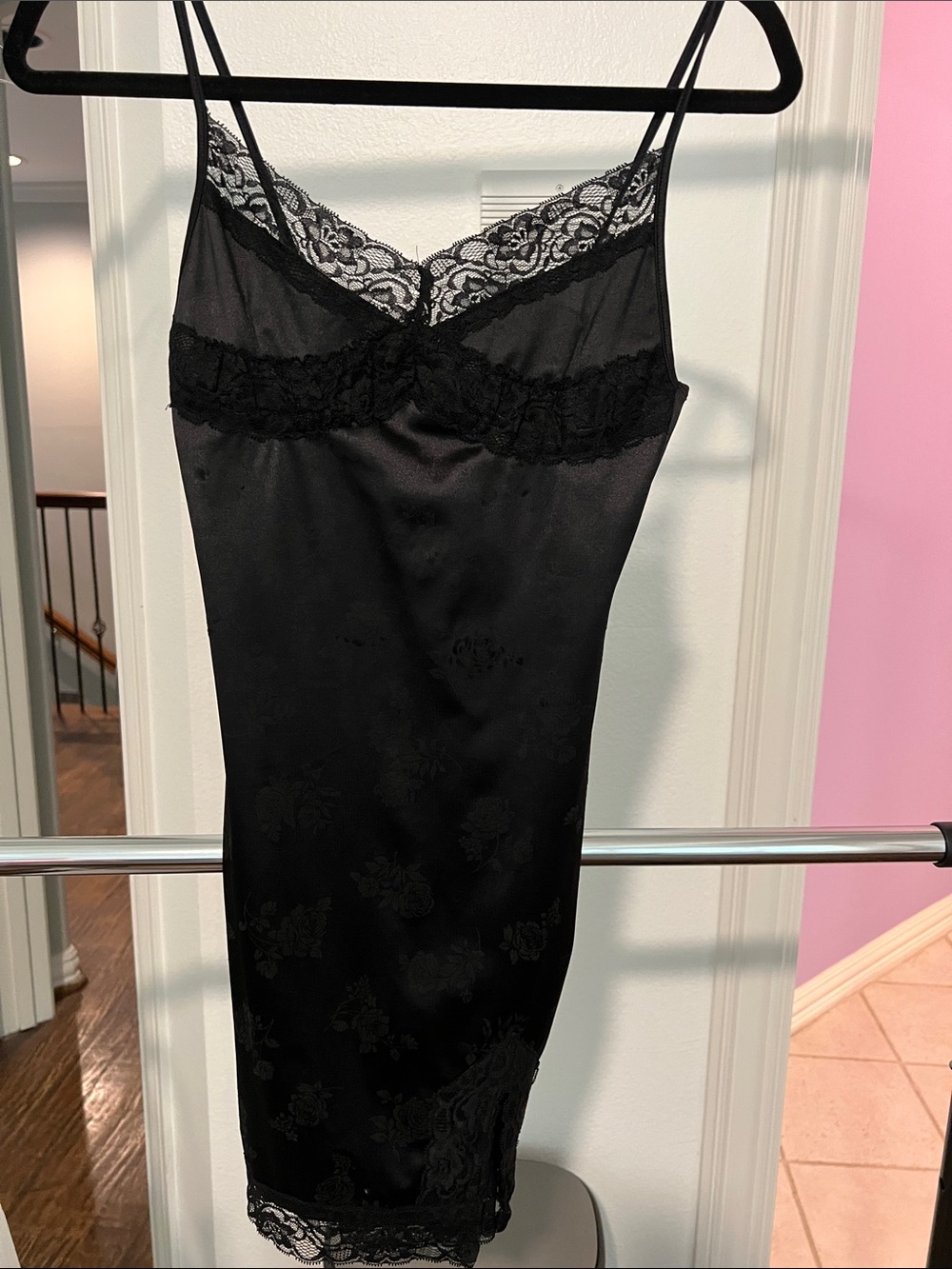 Black Lace-Trim Satin Slip Dress - Women by Motel size xs